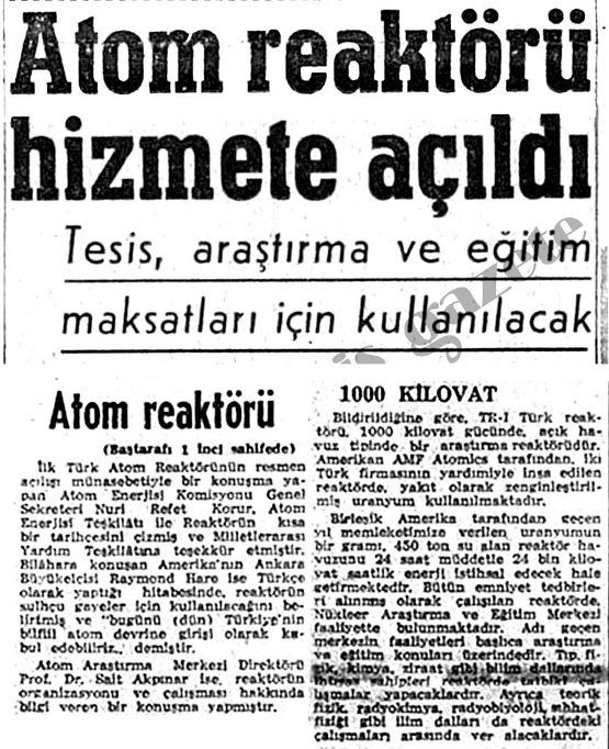 Türkiyenin İlk Atom Reaktörü Haberi